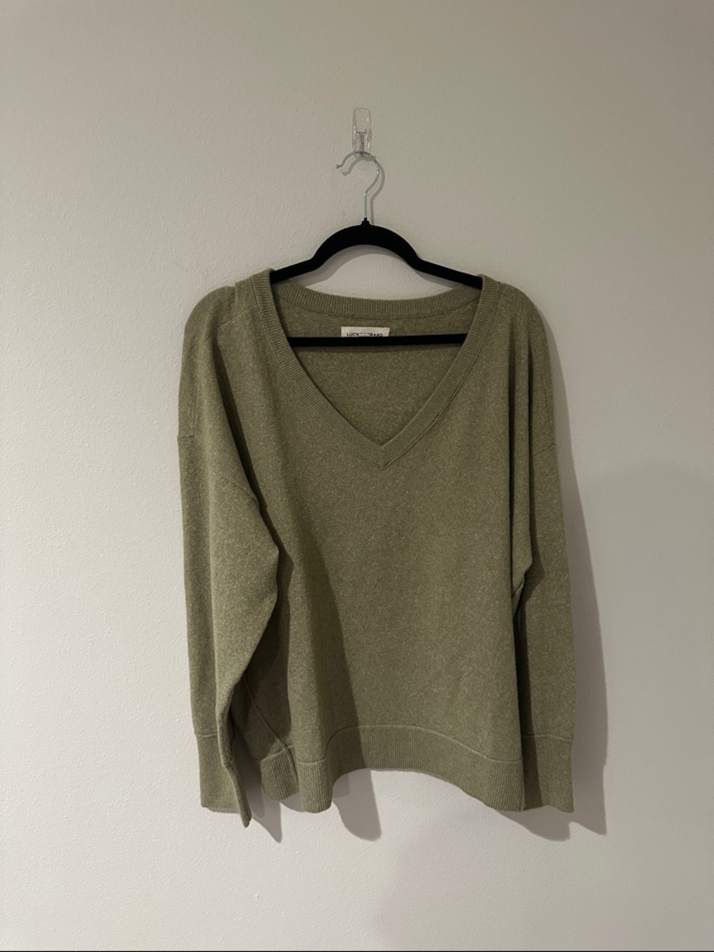 Lucky Brand Olive Green V-Neck Lightweight Knit Sweater